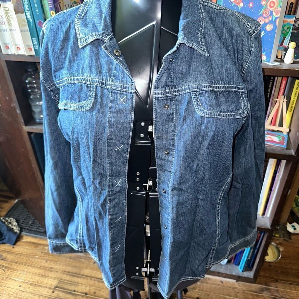 Christopher & Banks denim L snap up long sleeve shirt